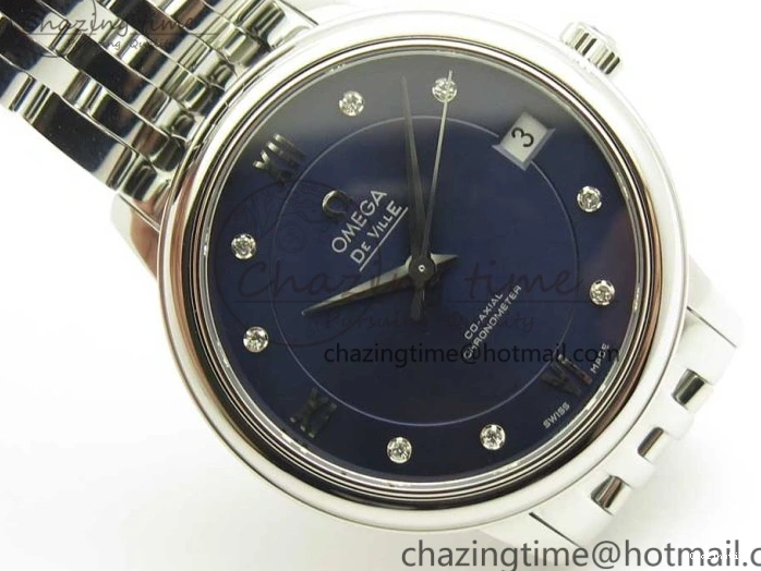 0105 TopPick De Ville Prestige Ladies 32.7mm SS MKF 1:1 Best Edition Blue Dial Diamonds Markers on SS Bracelet MIYOTA 7972